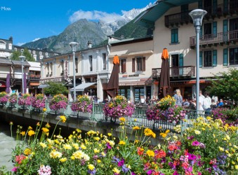 Chamonix town centre, summer flowers.